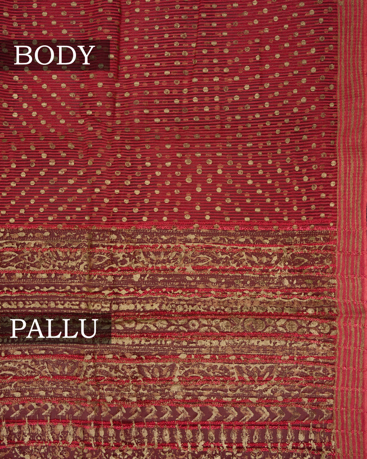 Pink Handwoven Tussar Organza Saree With Golden Zari Stripes - TSH2506076-view2