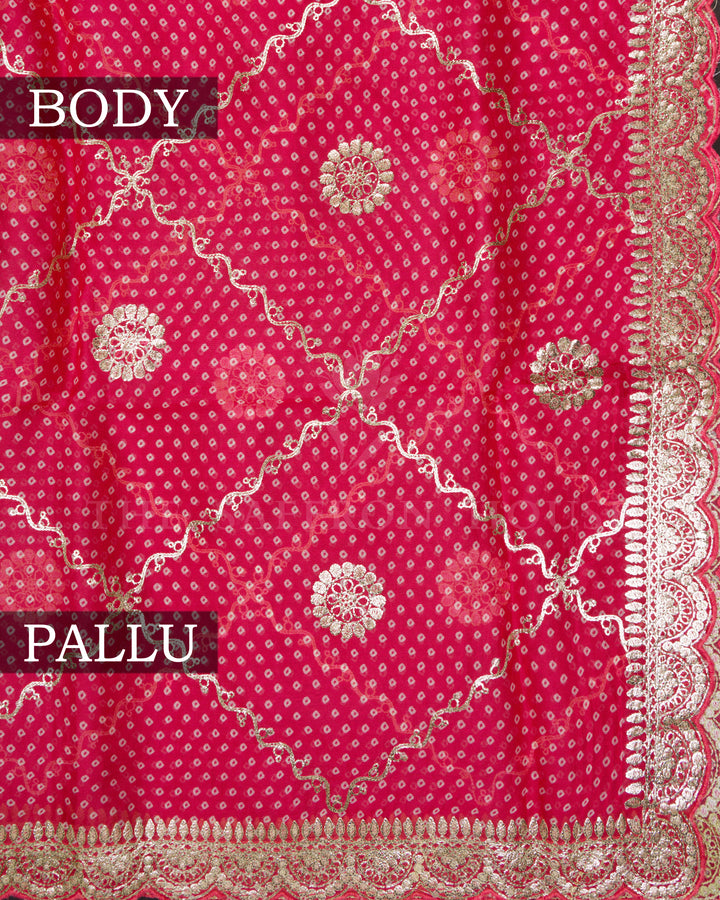 Pink Handwoven Bandini Printed Organza Saree - TSH846014