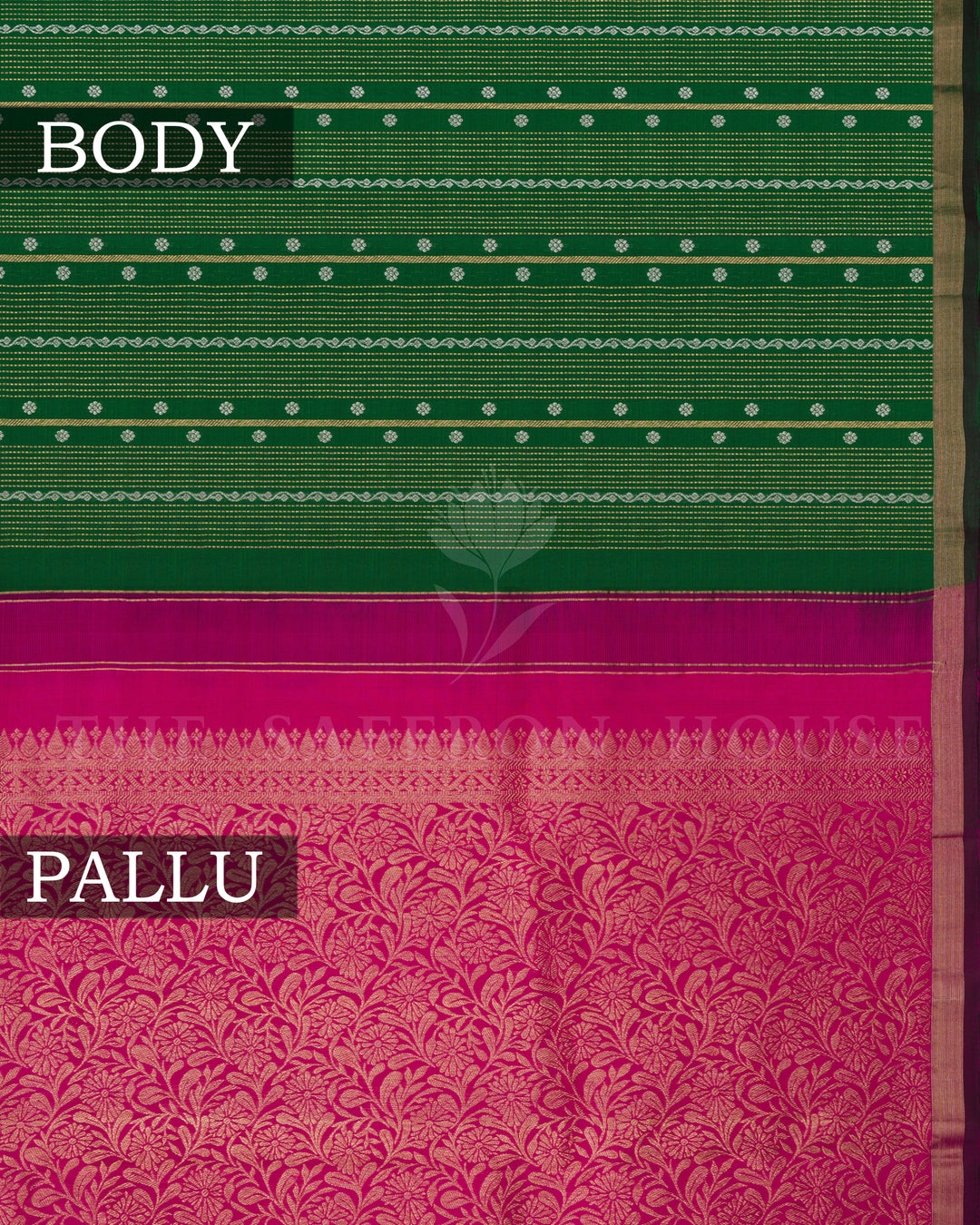 Bottle Green And Magenta Pink Border Handwoven Kanjivaram Silk Saree - TSH2506214