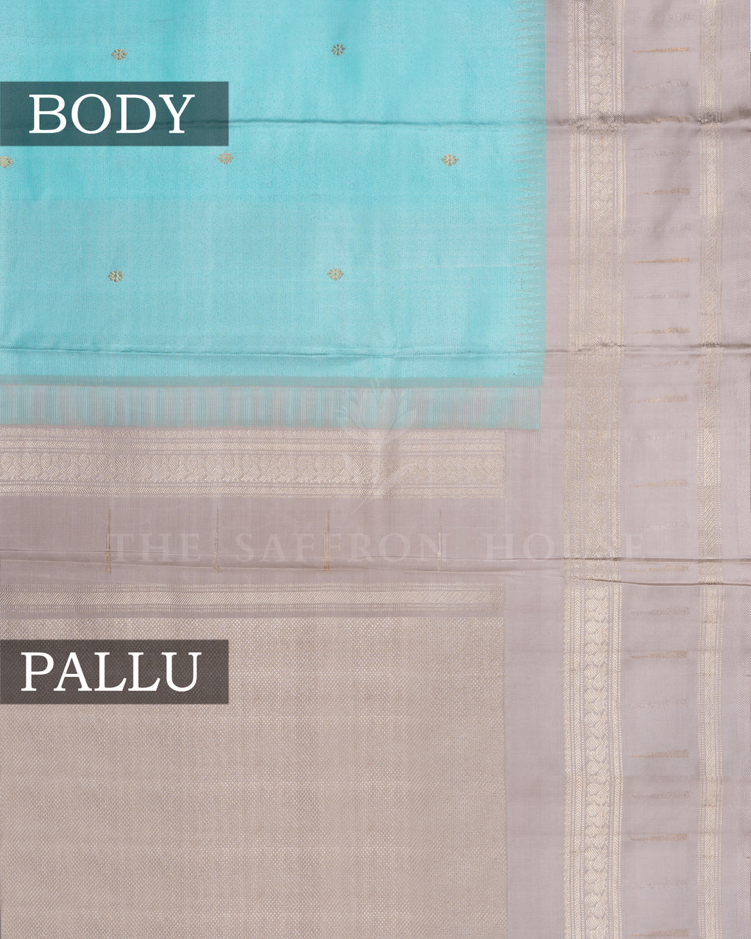 Aqua Blue And Light Grey Handwoven Kanjivaram Silk Saree - TSH250249-view3