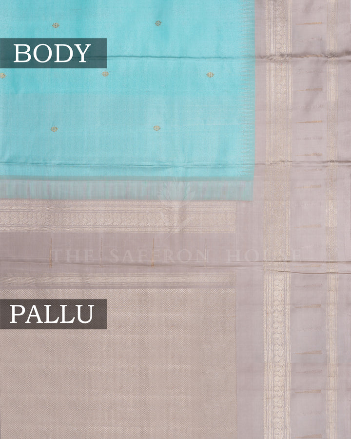 Aqua Blue And Light Grey Handwoven Kanjivaram Silk Saree - TSH250249-view3