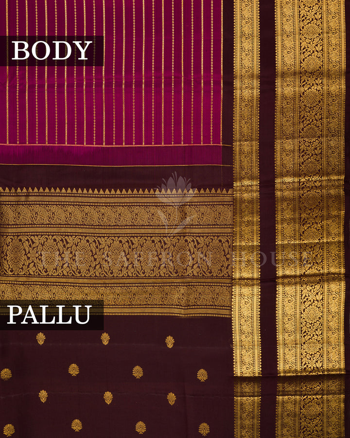 Magenta & Brown Kanchivaram Silk Saree with Elephant Motif Border