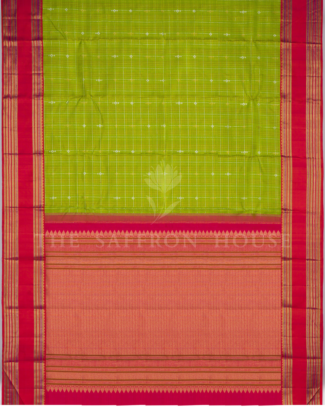 Handloom Kanjivaram Silk Saree in Parrot Green And Pink Orange - TSH250045