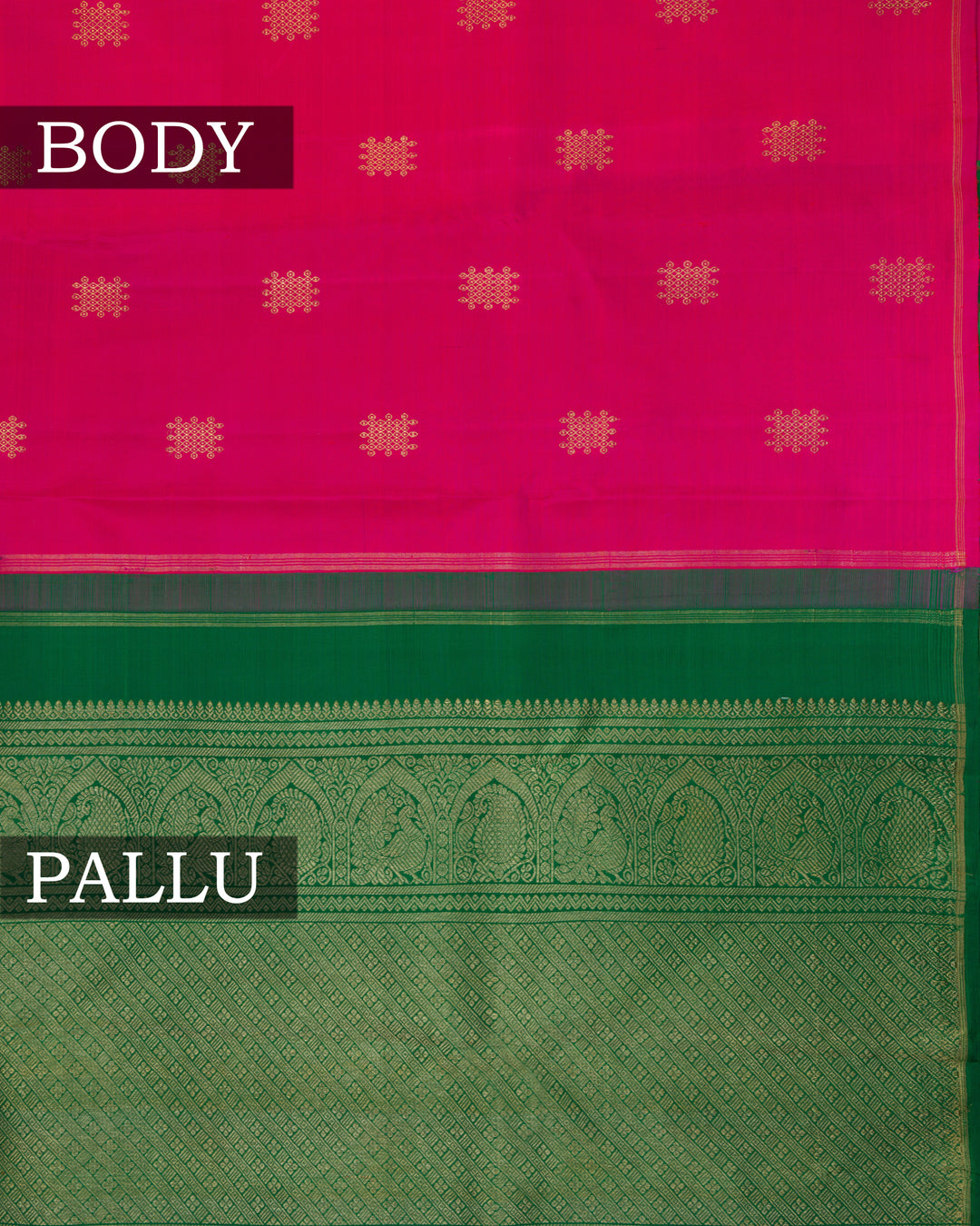 Rani Pink And Bottle Green No Border Handwoven Kanjivaram Silk Saree - TSH2506227