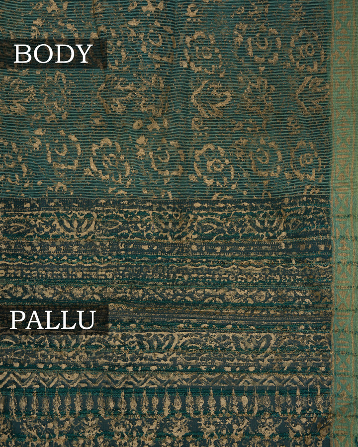 Light Sea Green Handwoven Tussar Organza Saree With Golden Zari Stripes - TSH2506073-view2