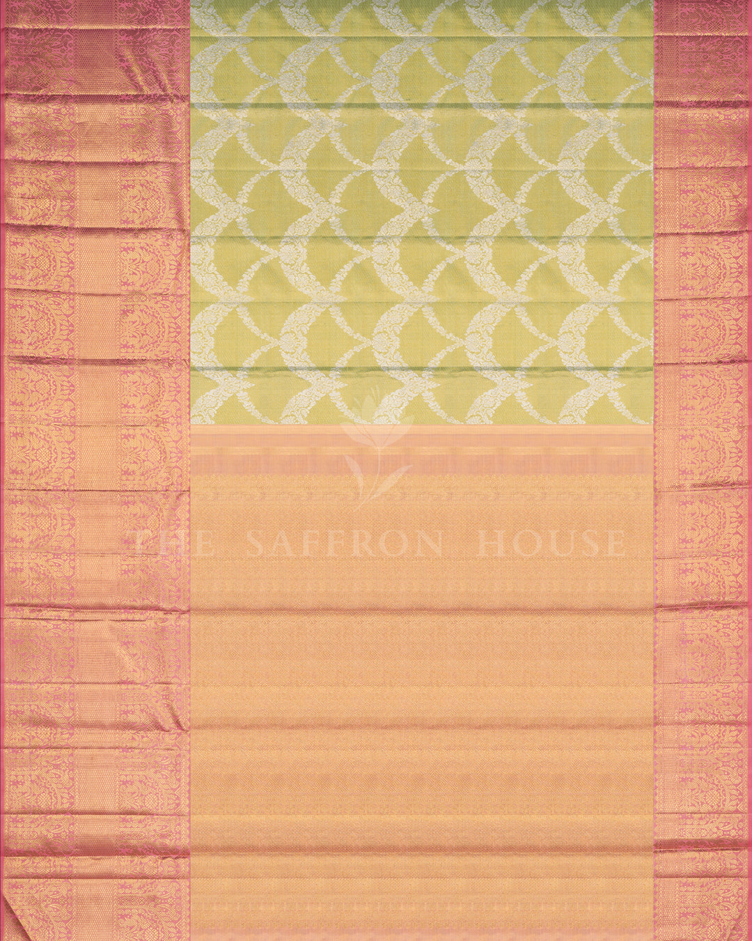 Pure Zari  Kanjivaram Silk Saree in Light Parrot Green and Peach - TSH250049