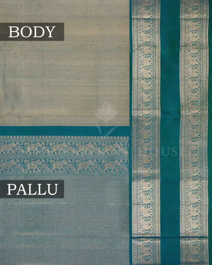 Peacock Blue Retta Pett Handwoven Kanjivaram Silk Saree - TSH2506266