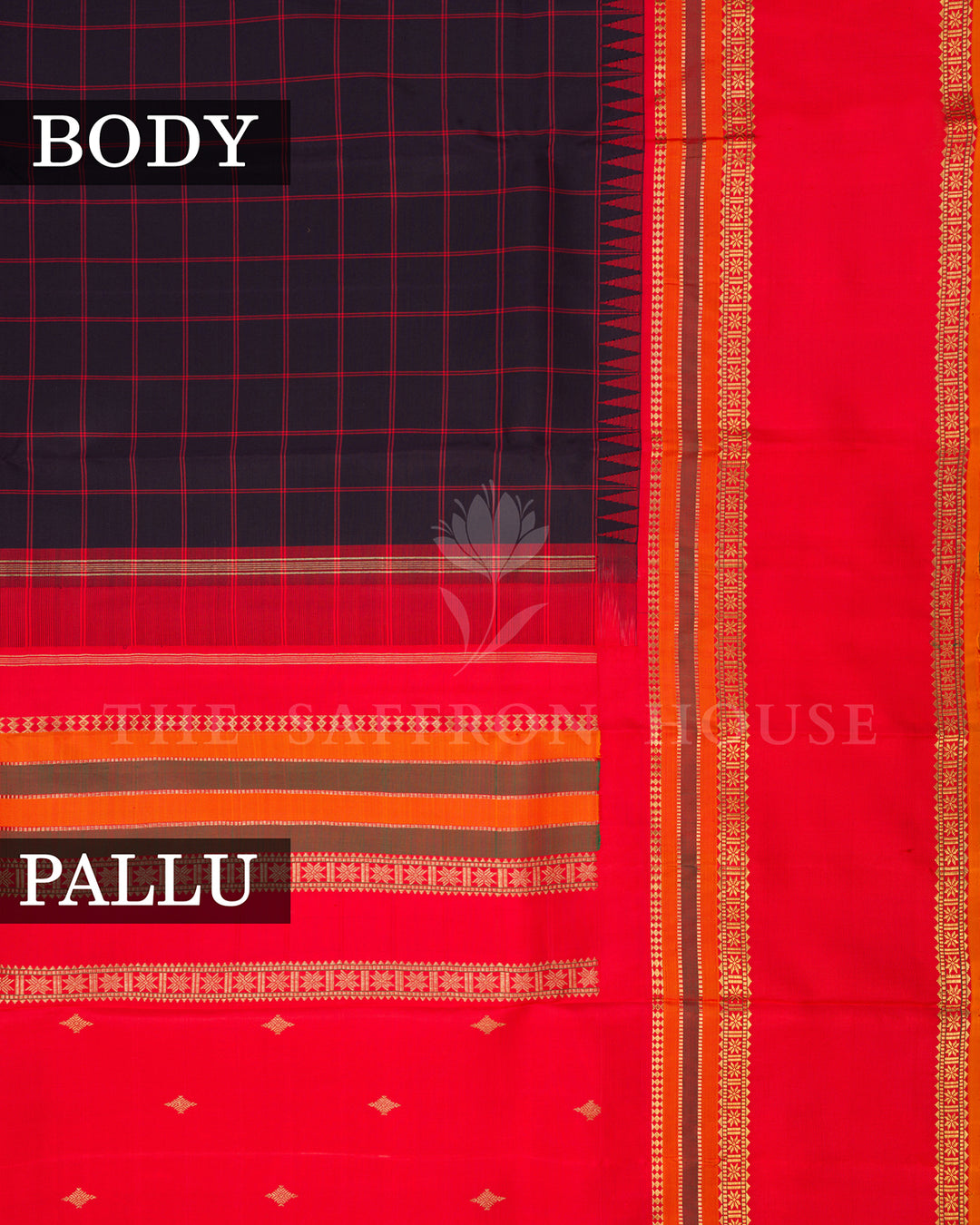 Black & Red Kanchivaram Silk Saree