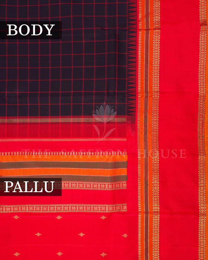 Black & Red Kanchivaram Silk Saree