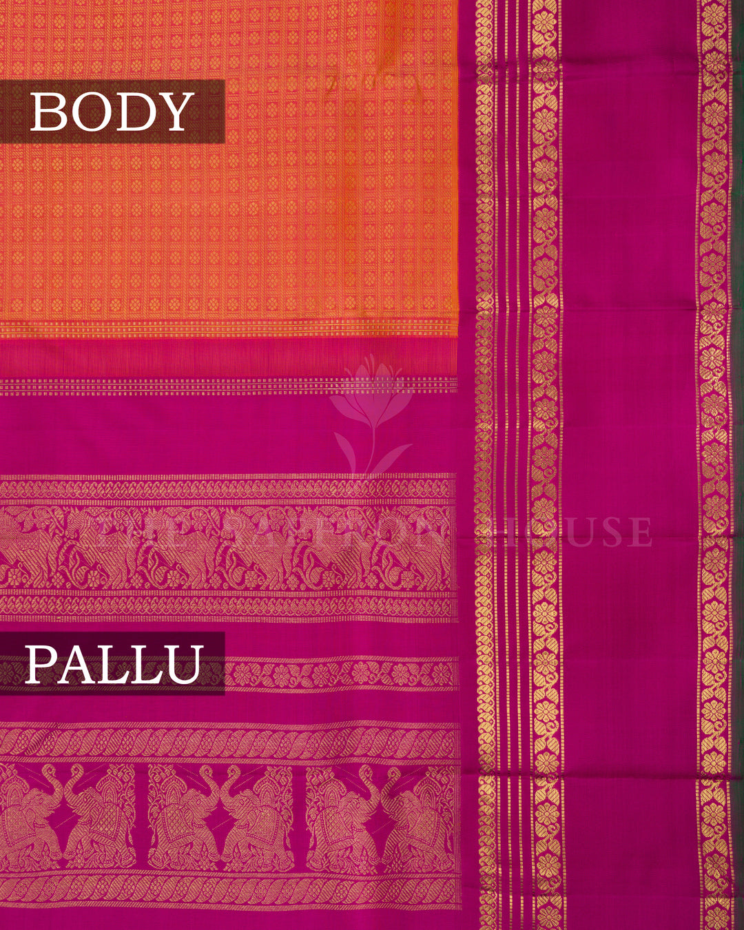  Orangish Pink And Magenta Handwoven Kanjivaram Silk Saree - TSH2506237