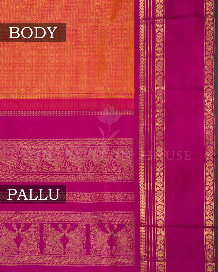  Orangish Pink And Magenta Handwoven Kanjivaram Silk Saree - TSH2506237