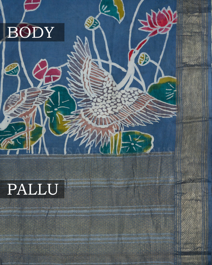 Blueish Grey Printed Kanjivaram Silk Saree - TSH8460019-view4