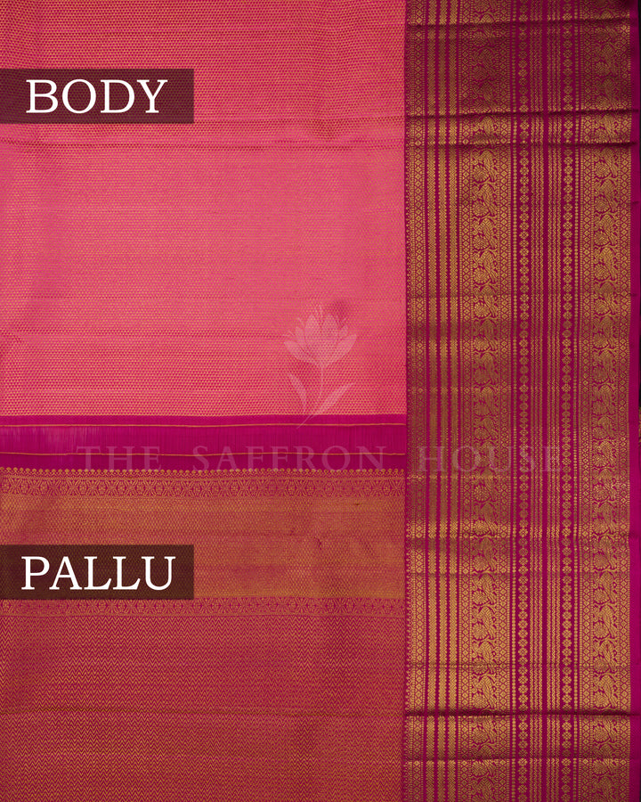 Corel Pink And Magenta Handwoven Brocade Kanjivaram Silk Saree - TSH2506270