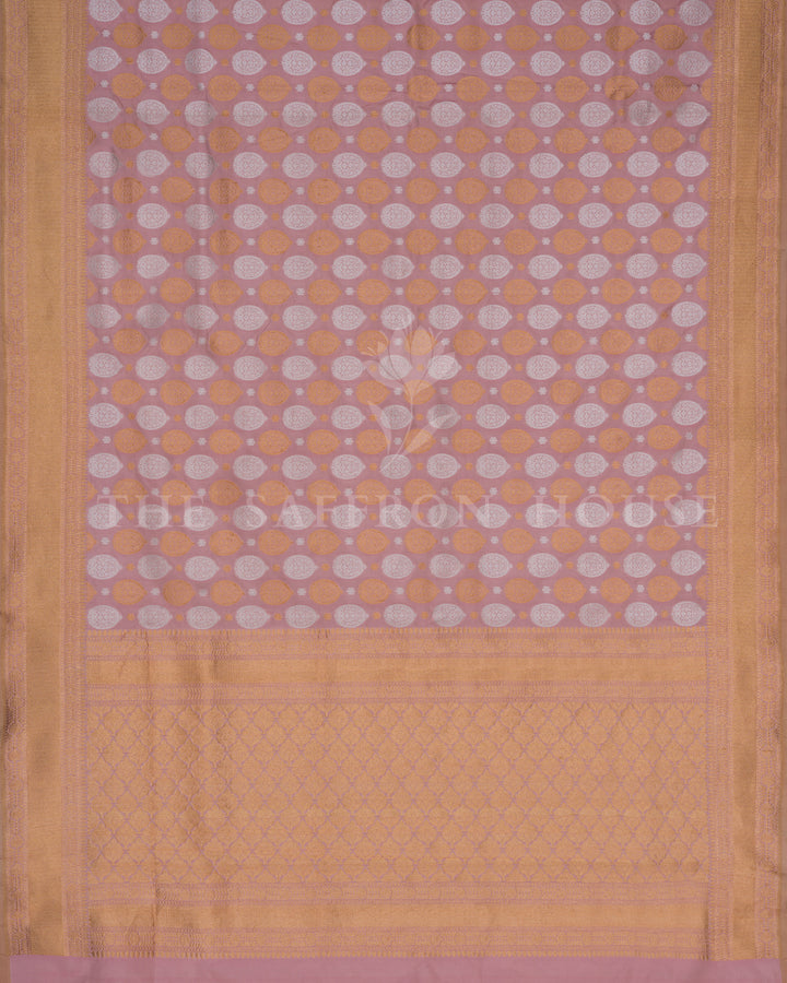 Peach Katan Kadwa Banarasi Saree with Antique Gold Zari
