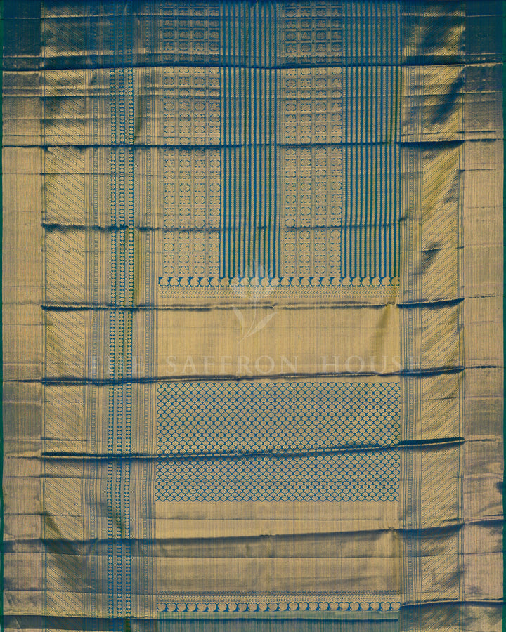Handloom Kanjivaram Silk Saree is Peacock Blue - TSH250121
