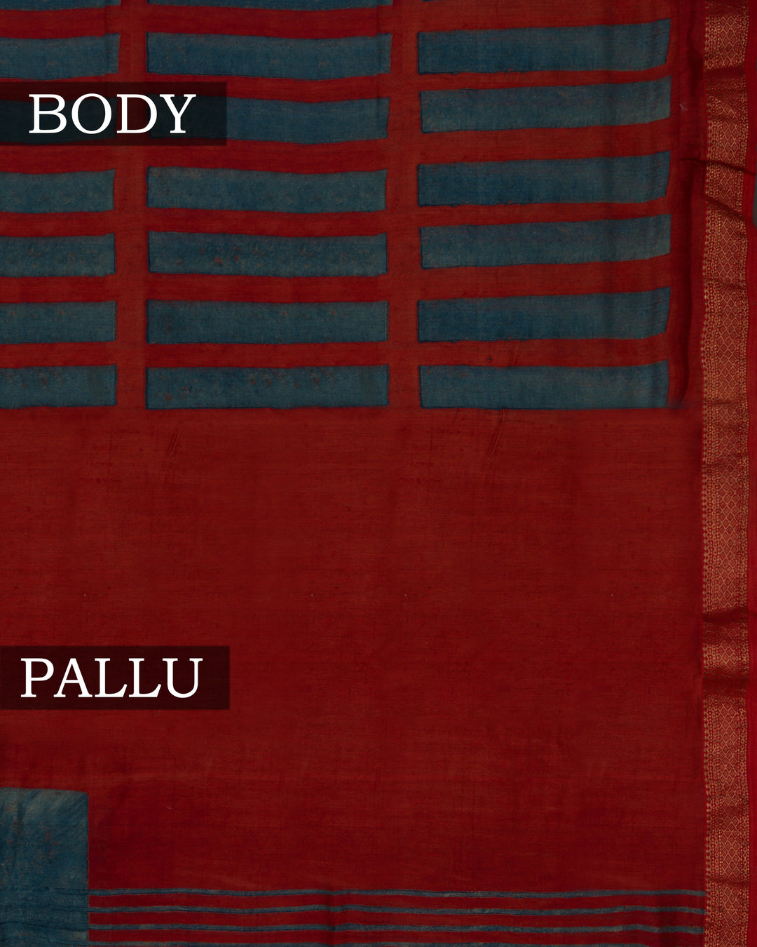 Red And Blue Maheshwari Silk Cotton Block Printed Saree - TSH8460058