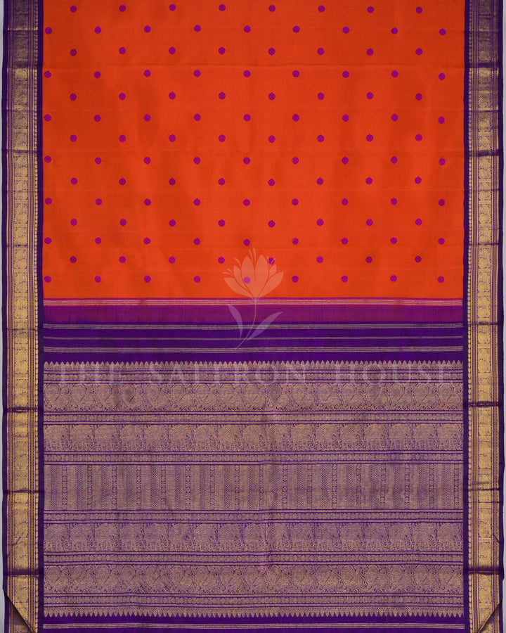 Handloom Pure  Kanjivaram Silk Saree in Fanta Orange And Purple - TSH250038