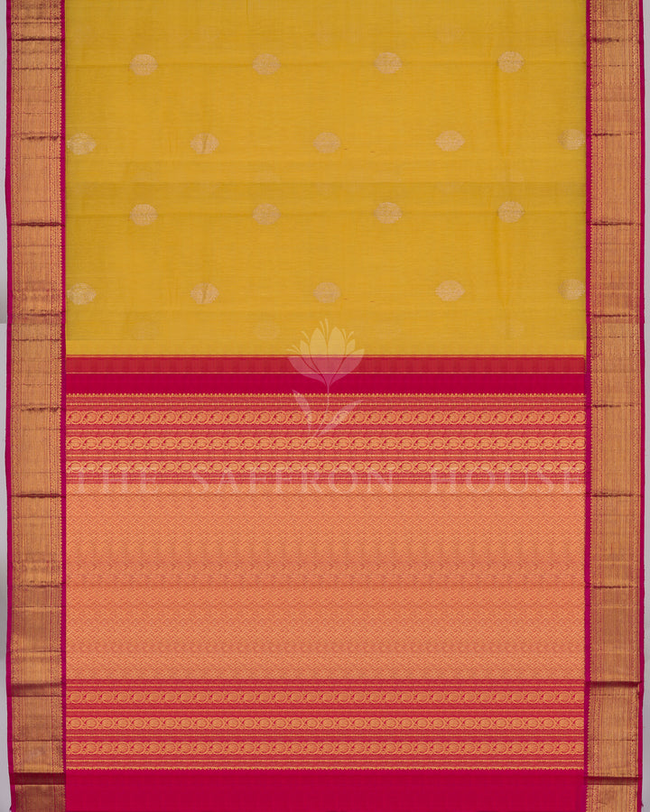 Pure Kanjivaram Silk Saree in Yellow and rani Pink