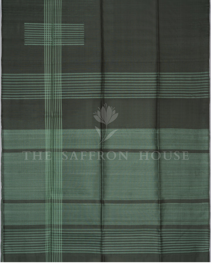 Handloom Soft Silk Saree in Charcoal Black And Sea Green - TSH6049