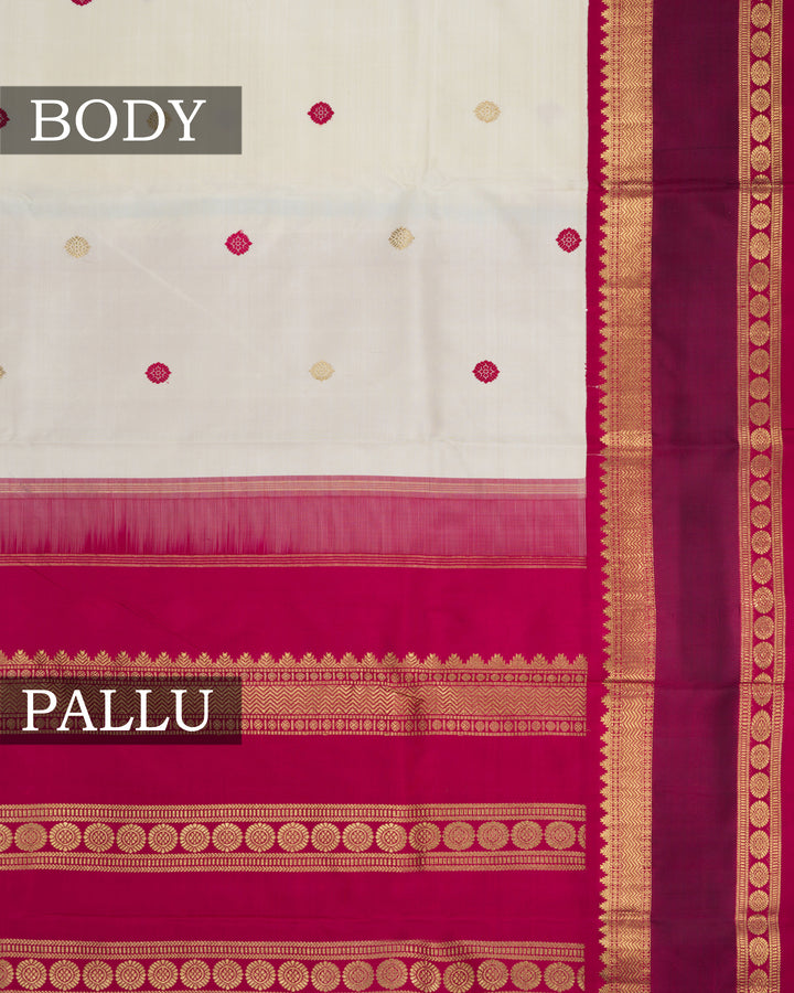 Cream And Maroon Handwoven Kanjivaram Silk Saree - TSH2506015