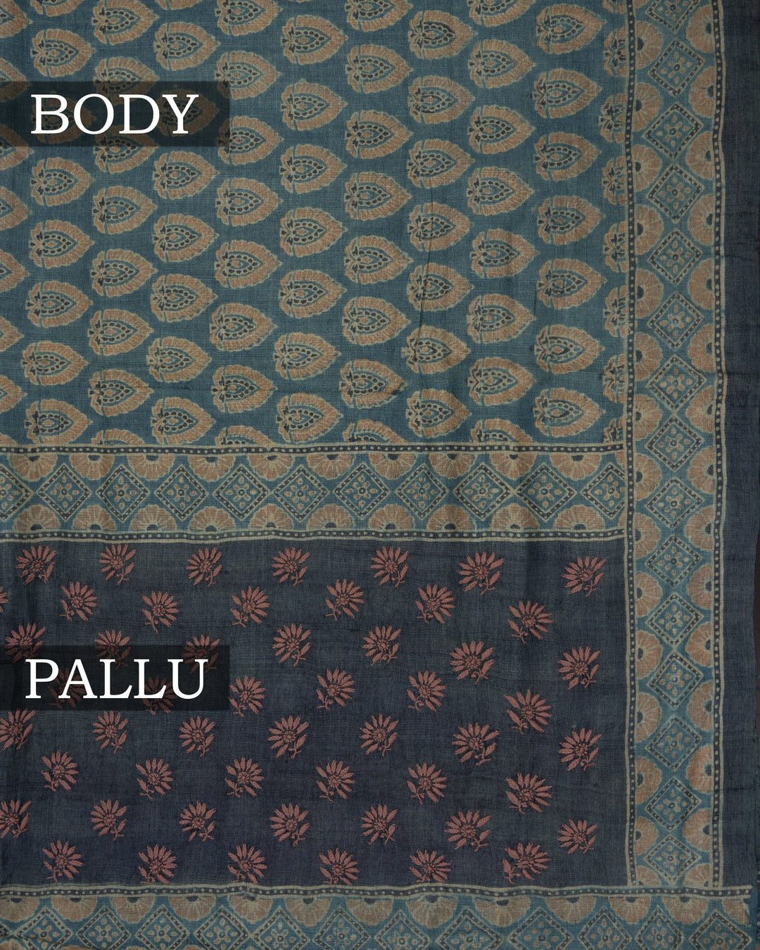 Blue Green Handwoven Tussar Silk Saree - TSH5064