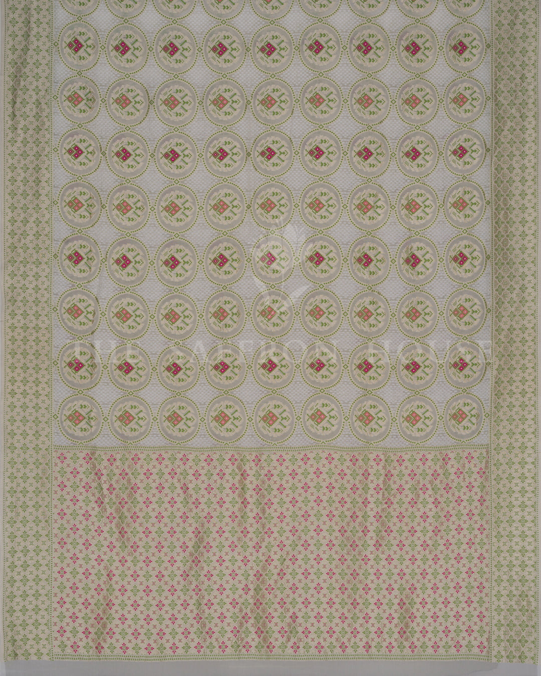 Ivory Kadwa Khaddi Georgette Banarasi Saree with Floral and Mandala Motifs