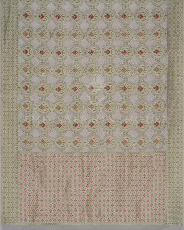 Ivory Kadwa Khaddi Georgette Banarasi Saree with Floral and Mandala Motifs