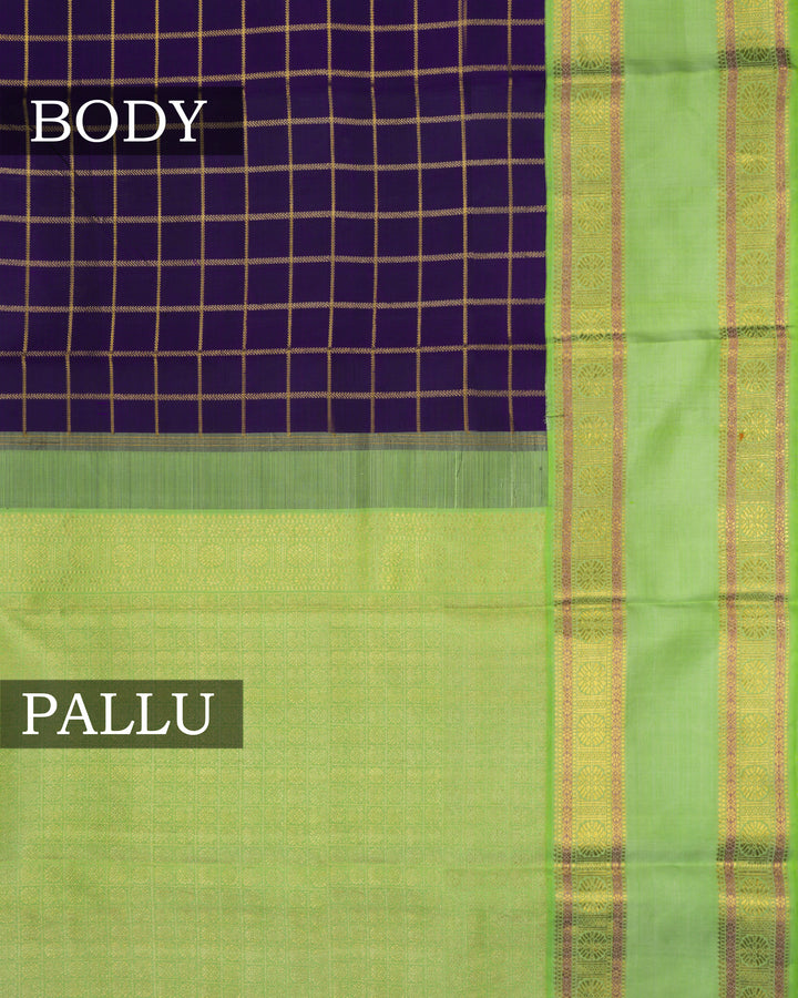 Indigo Blue And Light Parrot Green Handwoven Kanjivaram Silk Saree - TSH2506064-view3