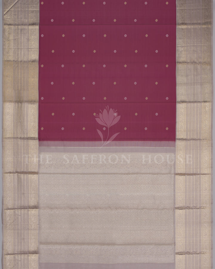 Handloom Rettapet Pure Kanjivaram Silk Sarees in Mauve And Greige - TSH250239