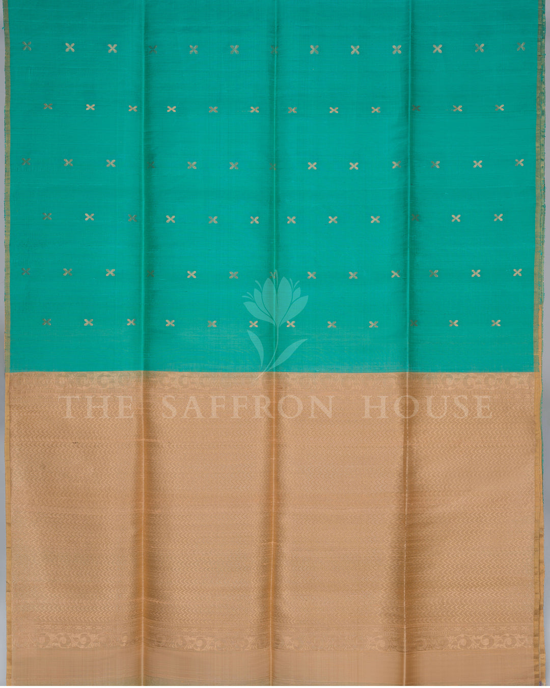 Handloom Tussar Silk Saree in Turquoise Blue And Beige - TSH6060