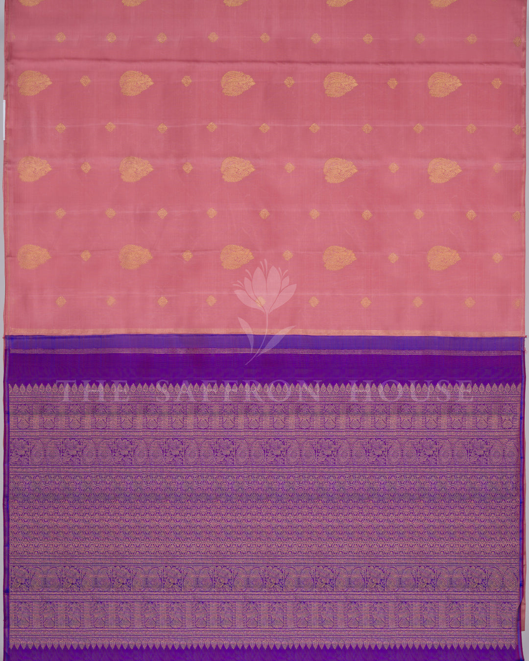 Handloom Borderless Pure Kanjivaram Silk Saree in Baby Pink And Violet - TSH250224