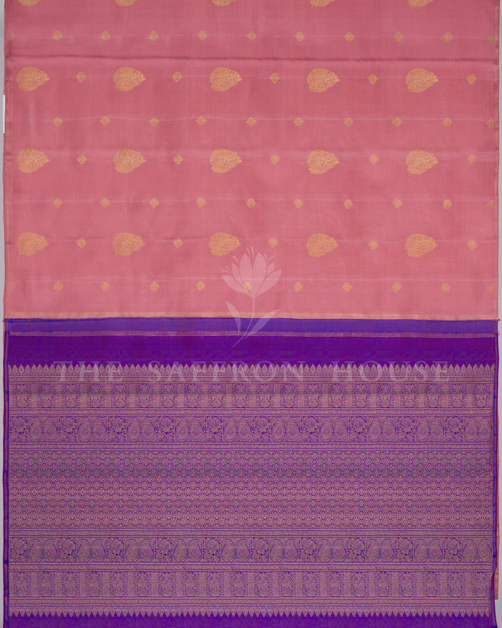 Handloom Borderless Pure Kanjivaram Silk Saree in Baby Pink And Violet - TSH250224