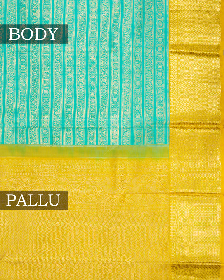 Aqua Green And Mustard Yellow Handwoven Kanjivaram Silk Saree - TSH2506040-view3