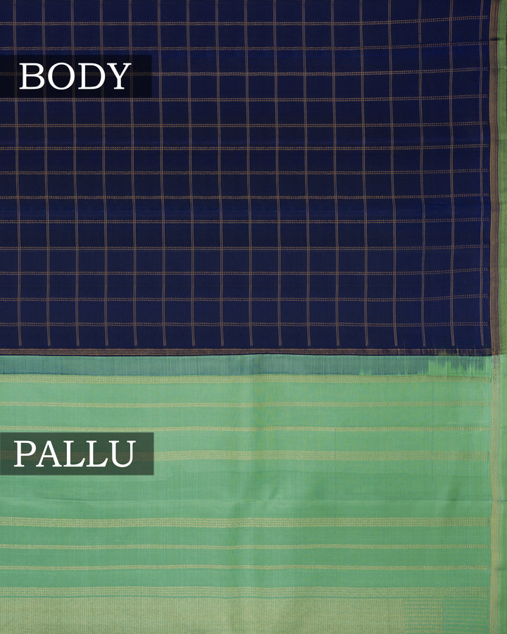 Royal Blue And Olive Green Handwoven Kanjivaram Silk Saree - TSH2506234