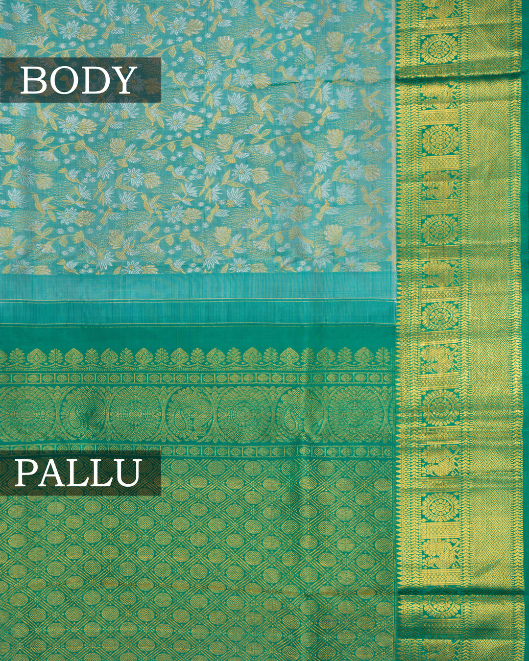 Mint Green And Green Handwoven Kanjivaram Silk Saree - TSH2506037- view3