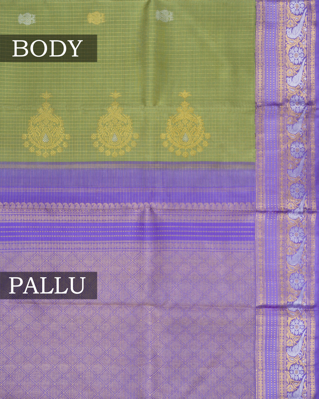 Pista Green And Lavender Handwoven Kanjivaram Silk Saree - TSH2506121-view3
