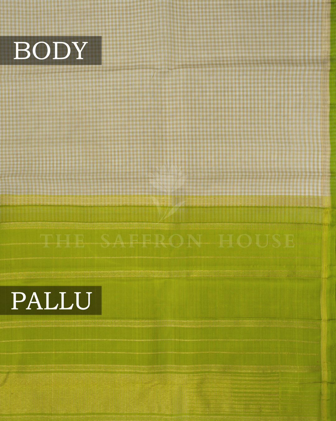 Beige Checkered Parrot Green Handwoven Kanjivaram Silk Saree - TSH2506230