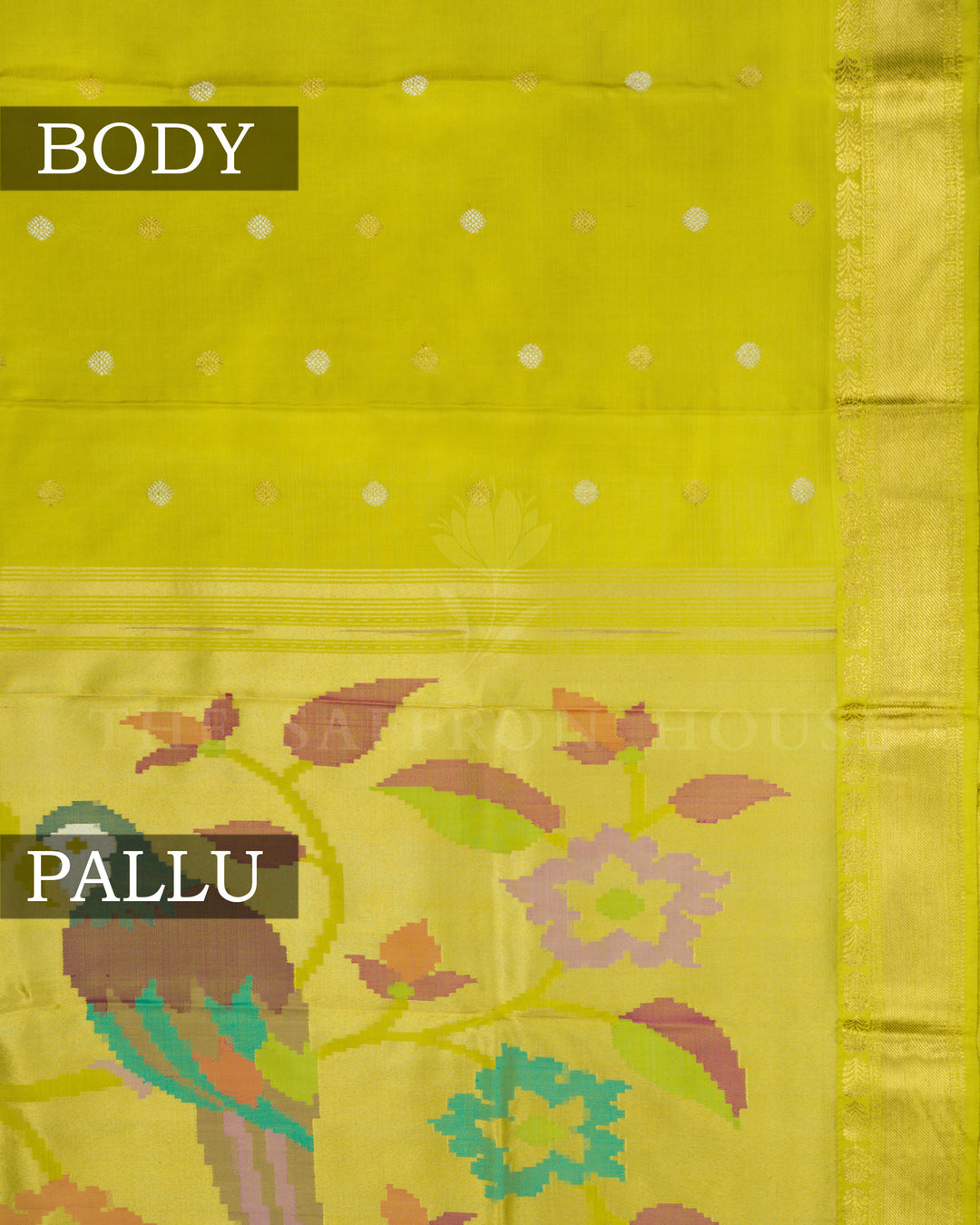 Light Parrot Green Handwoven Kanjivaram Silk Saree - TSH250163-view3