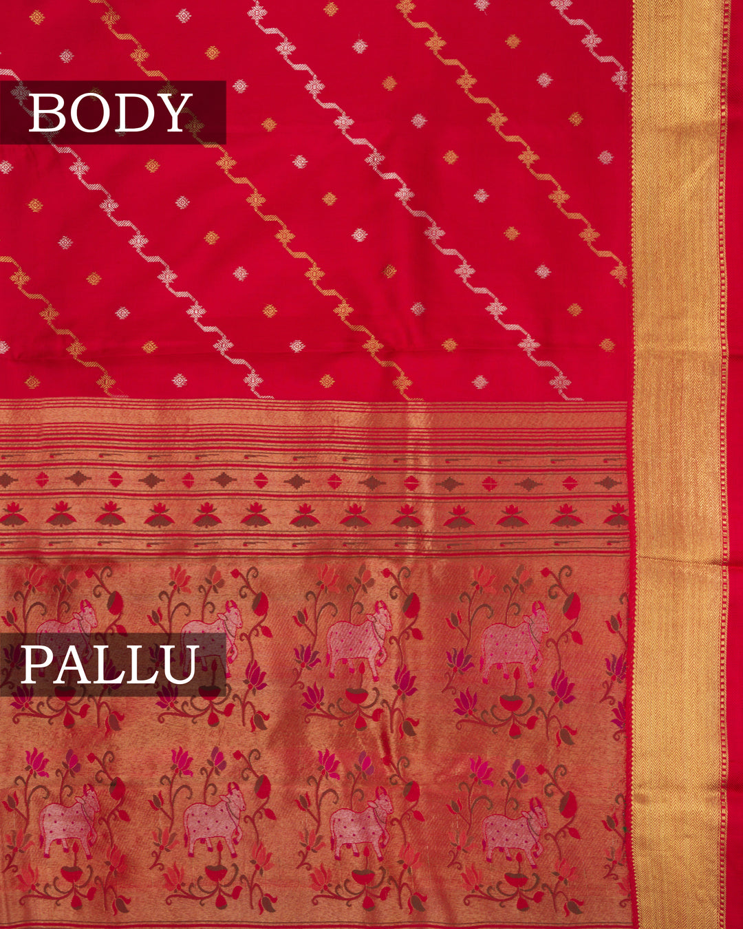 Chilli Red And Red With Gold Handwoven Kanjivaram Silk Saree - TSH250373-View3