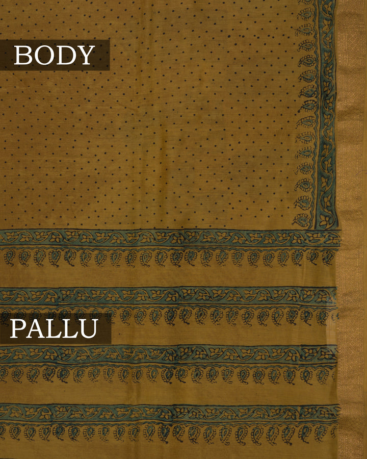 Mustard Yellow Maheshwari Cotton Silk Saree - TSH8460057