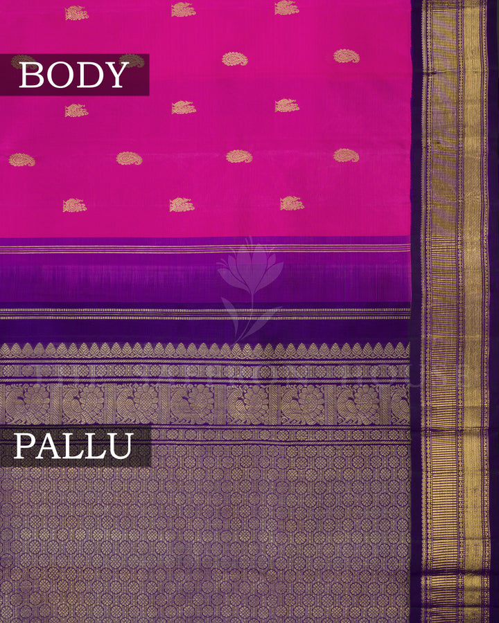Magenta And Navy Blue Handwoven Kanjivaram Silk Saree - TSH2506211