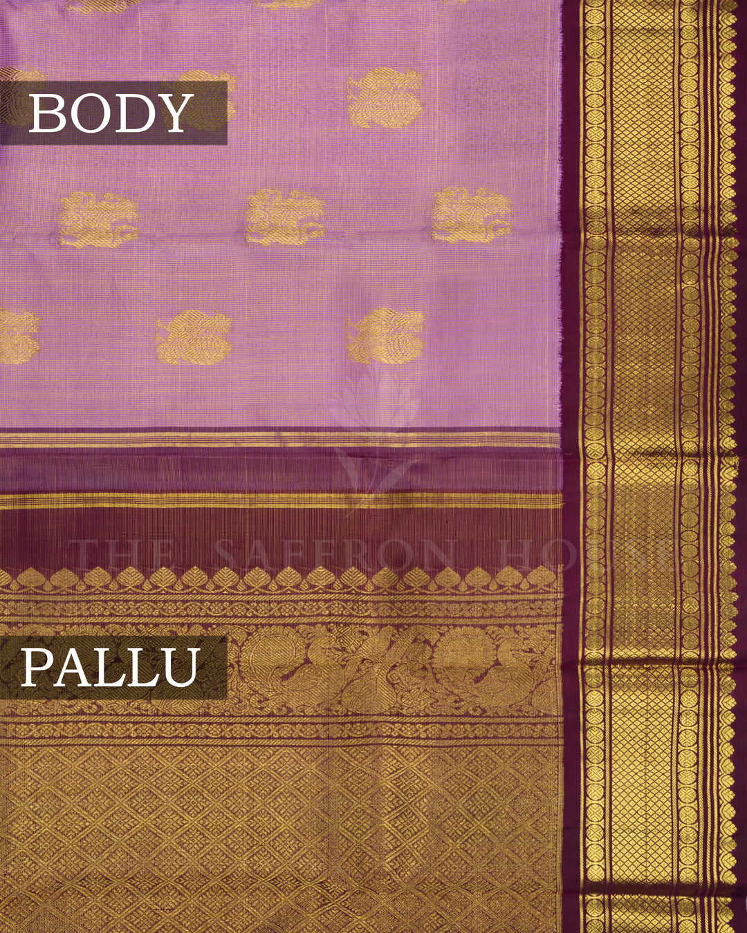 Lailac And Chocolate Brown Handwoven Kanjivaram Silk Saree - TSH2506067-view3