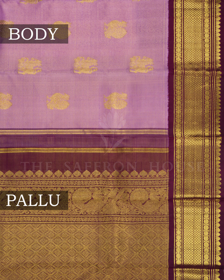 Lailac And Chocolate Brown Handwoven Kanjivaram Silk Saree - TSH2506067-view3