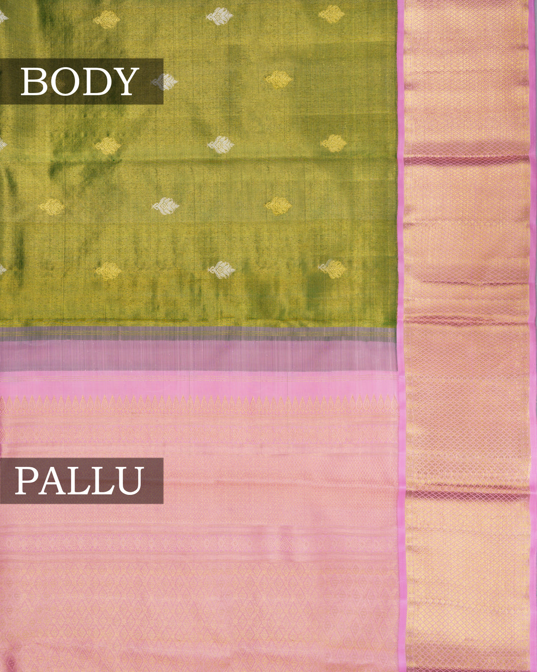 Green And Light Pink Handwoven Kanjivaram Silk Saree - TSH2506111-View3