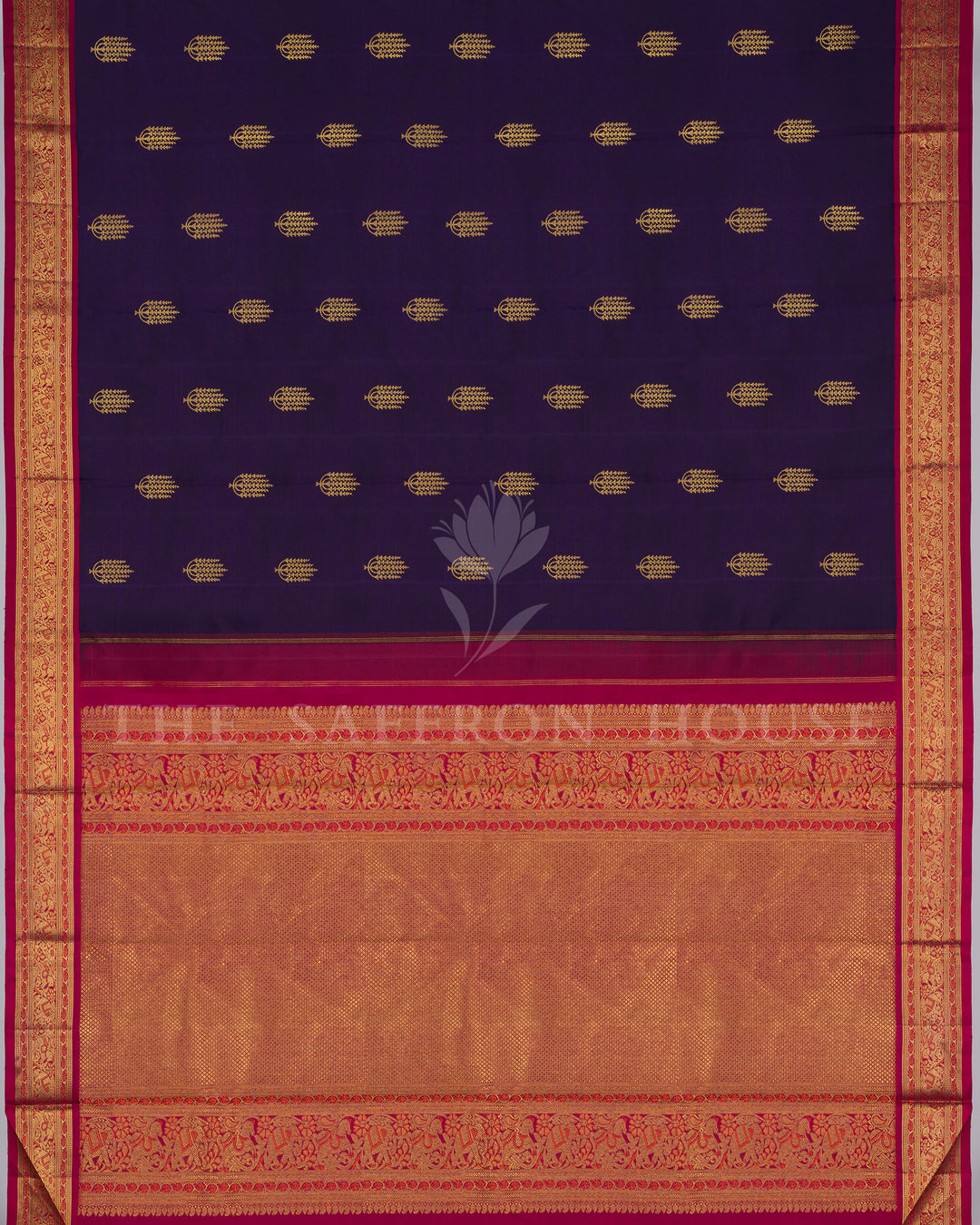 Handloom Kanjivaram Silk Saree in Deep Aubergine And Rani Pink  - TSH000046