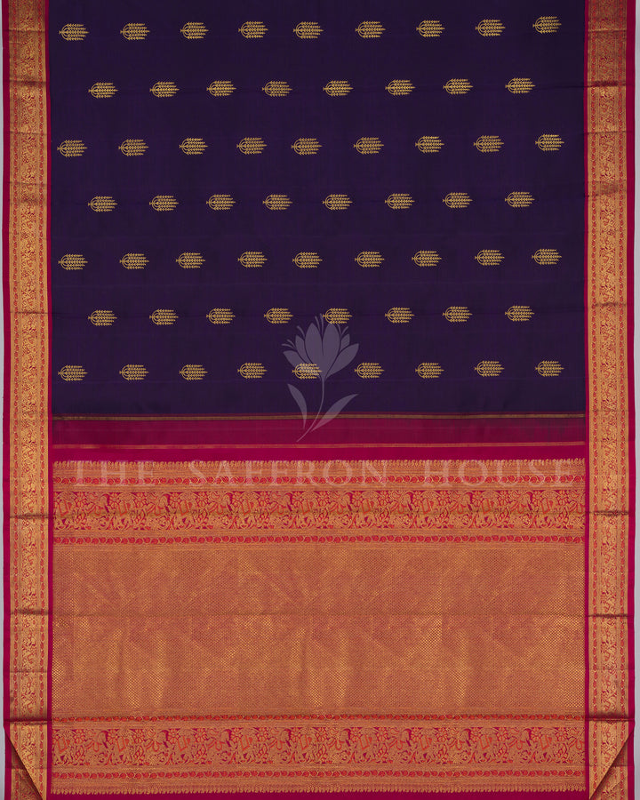 Handloom Kanjivaram Silk Saree in Deep Aubergine And Rani Pink  - TSH000046