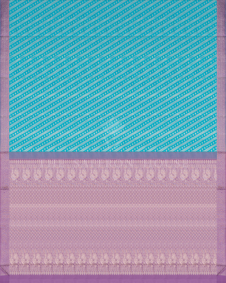 Handloom Kanjivaram Silk Saree in Turquoise Blue And Lilac - TSH250123