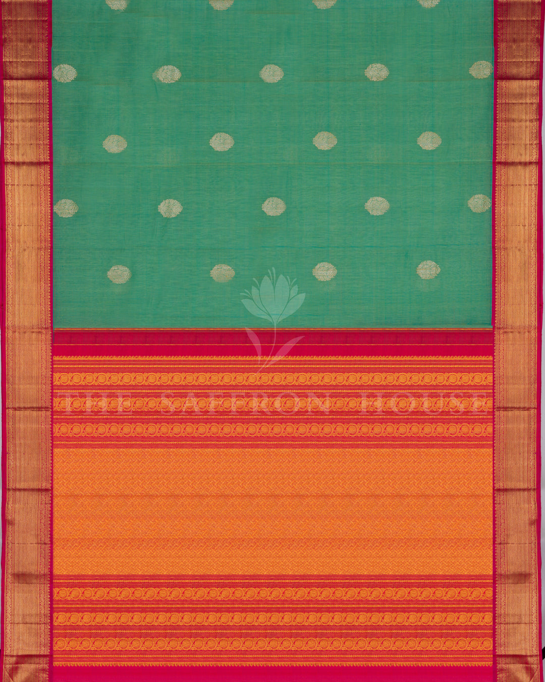 Handloom Linen Kanjivaram Silk Saree in Sea Green And Magenta Pink - TSH250208