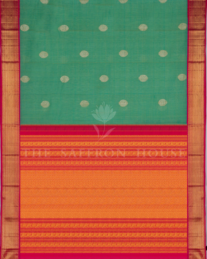 Handloom Linen Kanjivaram Silk Saree in Sea Green And Magenta Pink - TSH250208