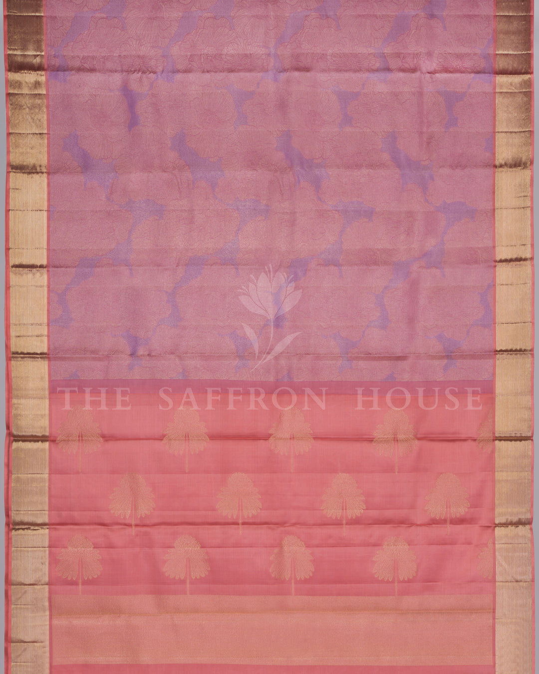 Handloom Pure Kanjivaram Silk Saree in Lavender And Peach - TSH250168